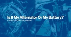 the article title over an alternator and a car battery, side by side, with a blue overlay.