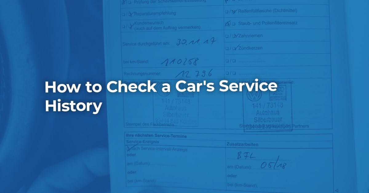 The article title over a sheet of paper with a car's service history information, in a blue overlay.