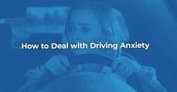 The article title over a nervous woman at the wheel of her car, dealing with driving anxiety.